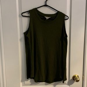 Olive green shoulder cut out long sleeve shirt